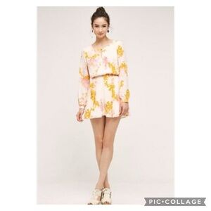 Anthropologie Paper Crown Muri Cream Floral Long Sleeve Romper Size Small